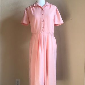 Vtg 80s pink shirt dress collar waitress retro